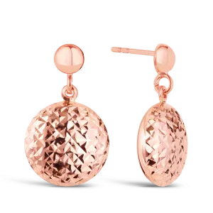 Diamond Cut Round Drop Earrings in 9ct Rose Gold