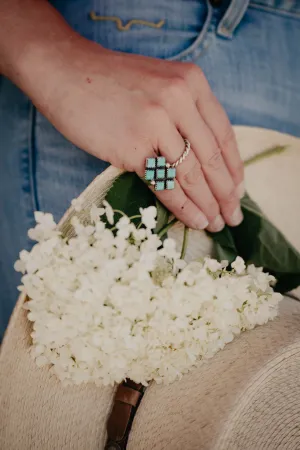 Diamond Turquoise Squares Cluster Ring (Size 6.5)