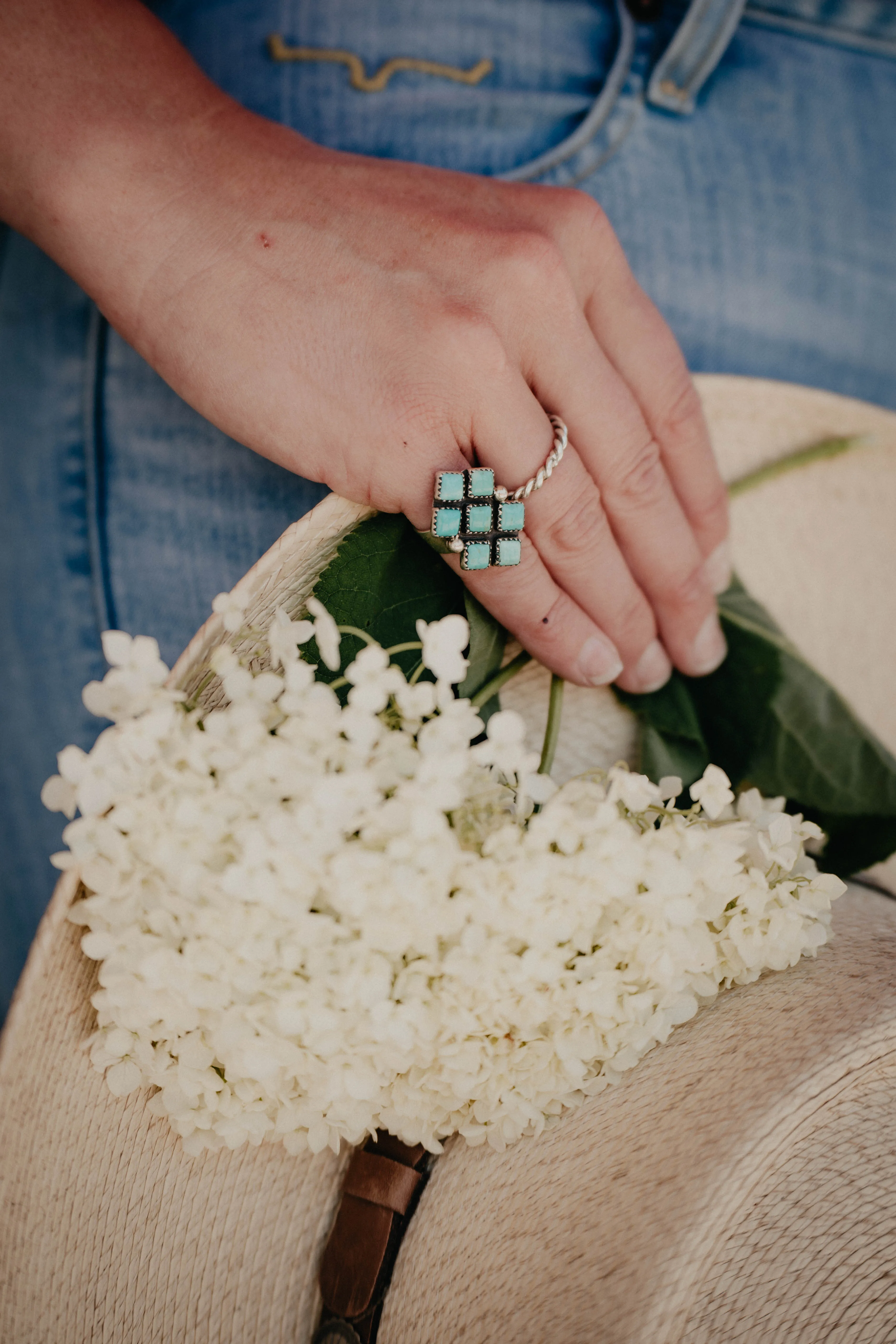 Diamond Turquoise Squares Cluster Ring (Size 6.5)