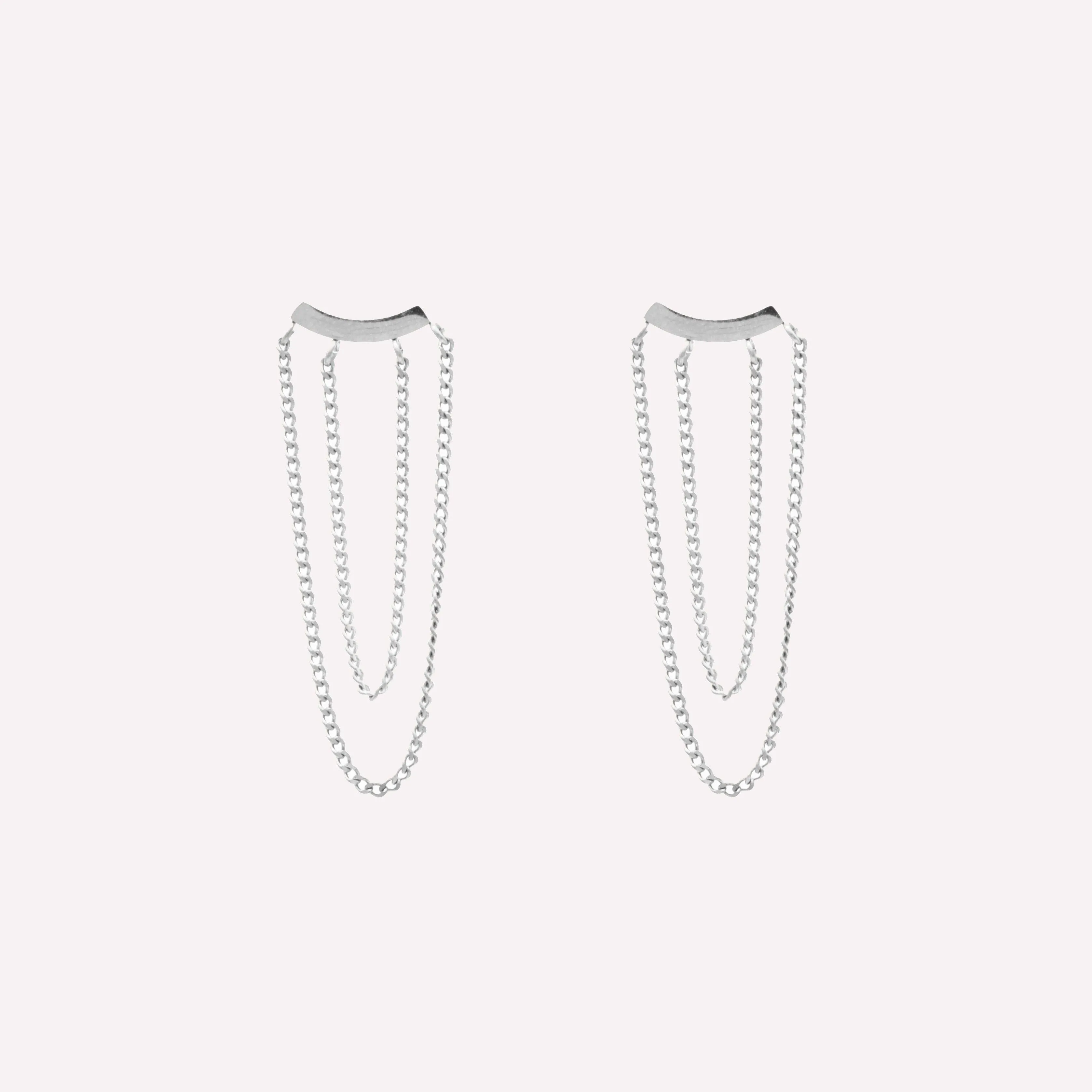 DOUBLE CHAIN DANGLE CLIP-ON EARRINGS IN SILVER