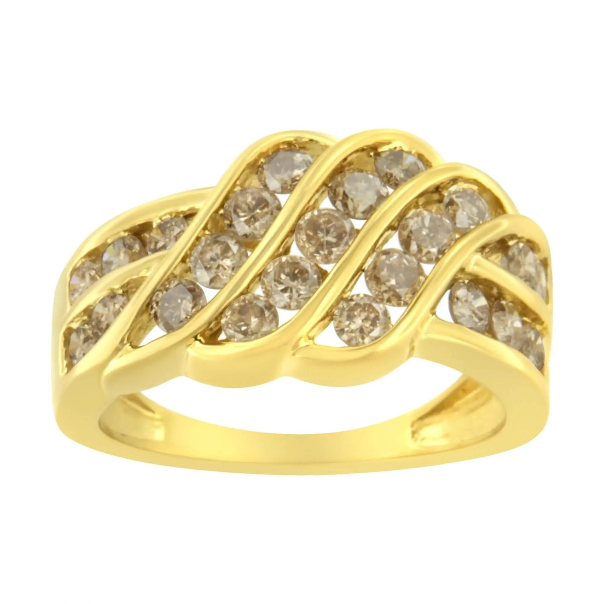 Elegant 10K Gold Plated Sterling Silver Diamond Wave Ring