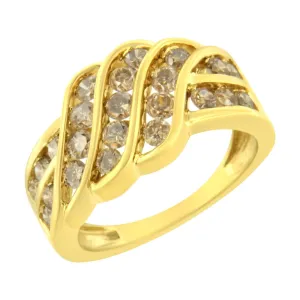 Elegant 10K Gold Plated Sterling Silver Diamond Wave Ring