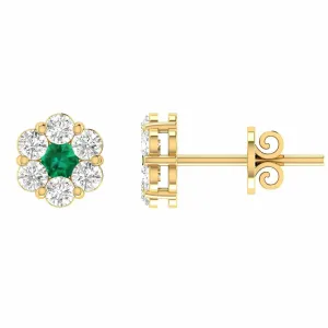 Emerald Diamond Stud Earrings With 0.53ct Diamonds In 9K Yellow Gold