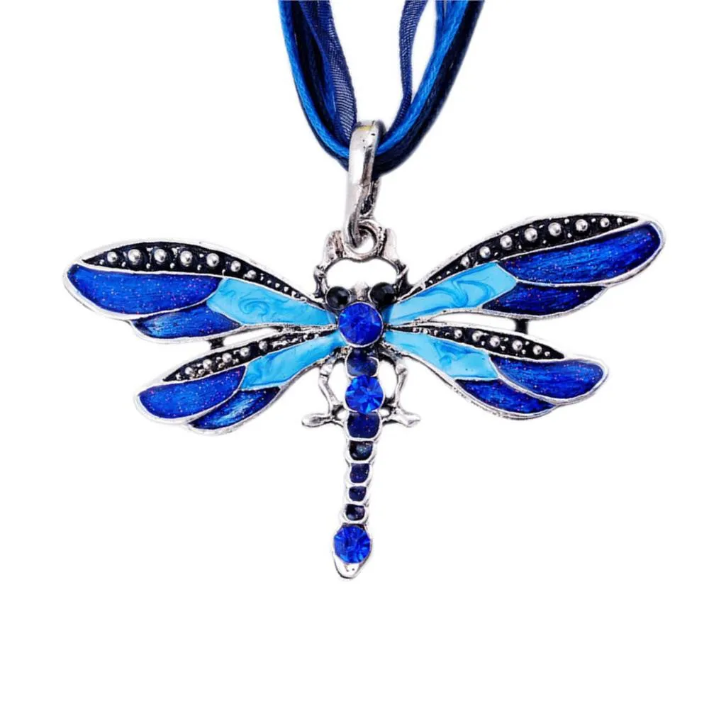 Fashion women Antique Dragonfly Crystal Pendant Necklace Chain Jewelry