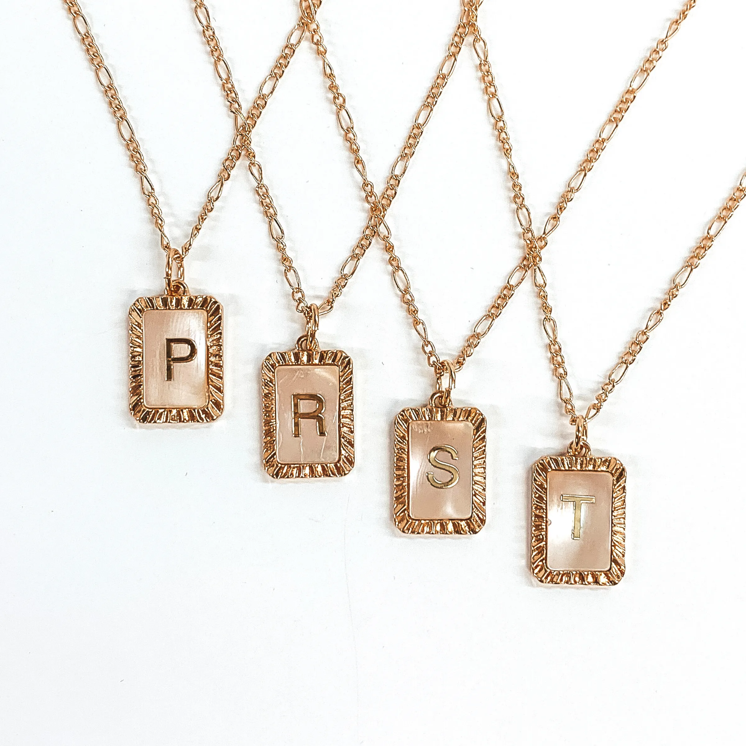 Figaro Chain Necklace with Rectangle Initial Pendant in Gold Tone