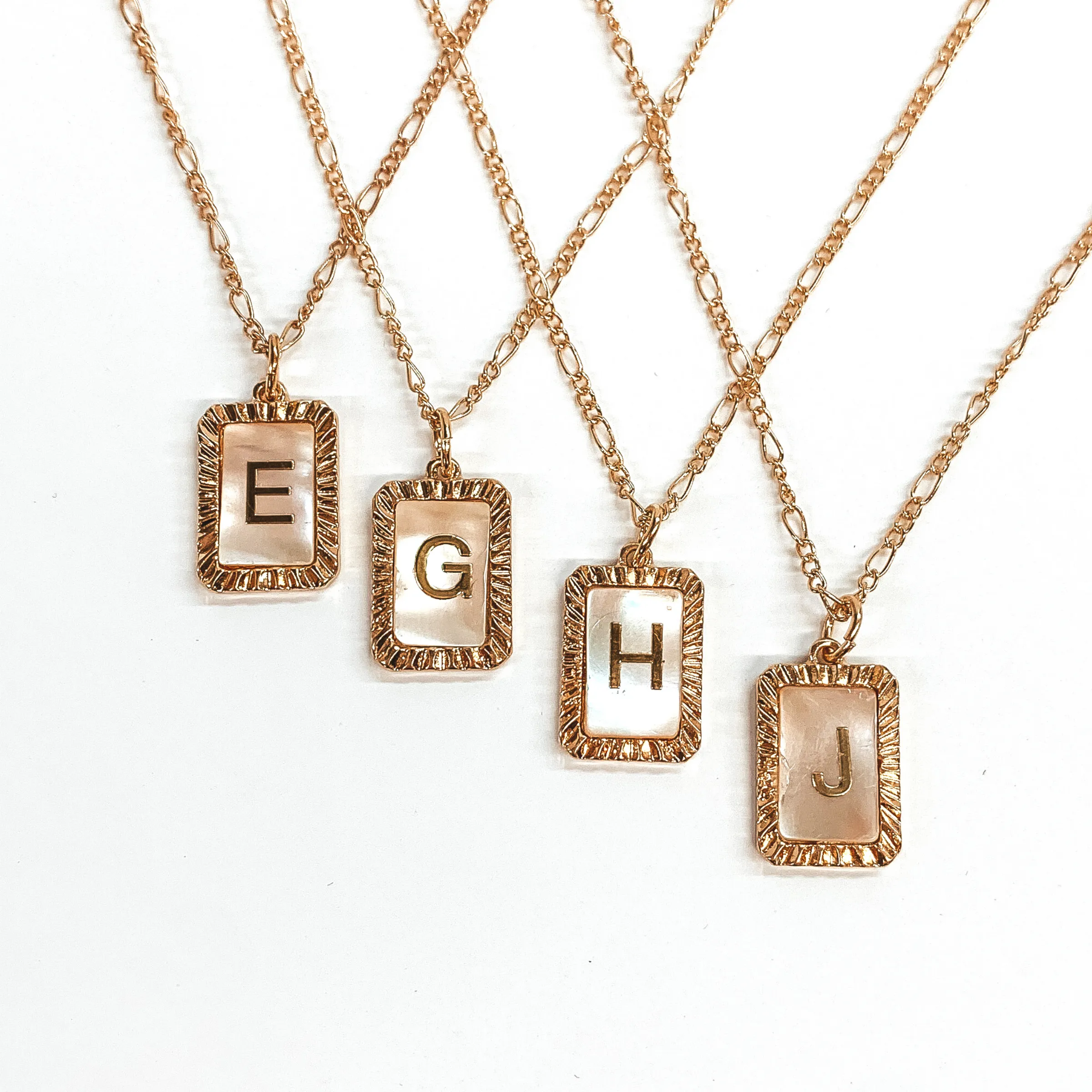 Figaro Chain Necklace with Rectangle Initial Pendant in Gold Tone