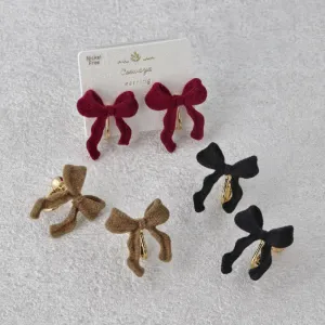 Flocked Bow Clip On Earrings