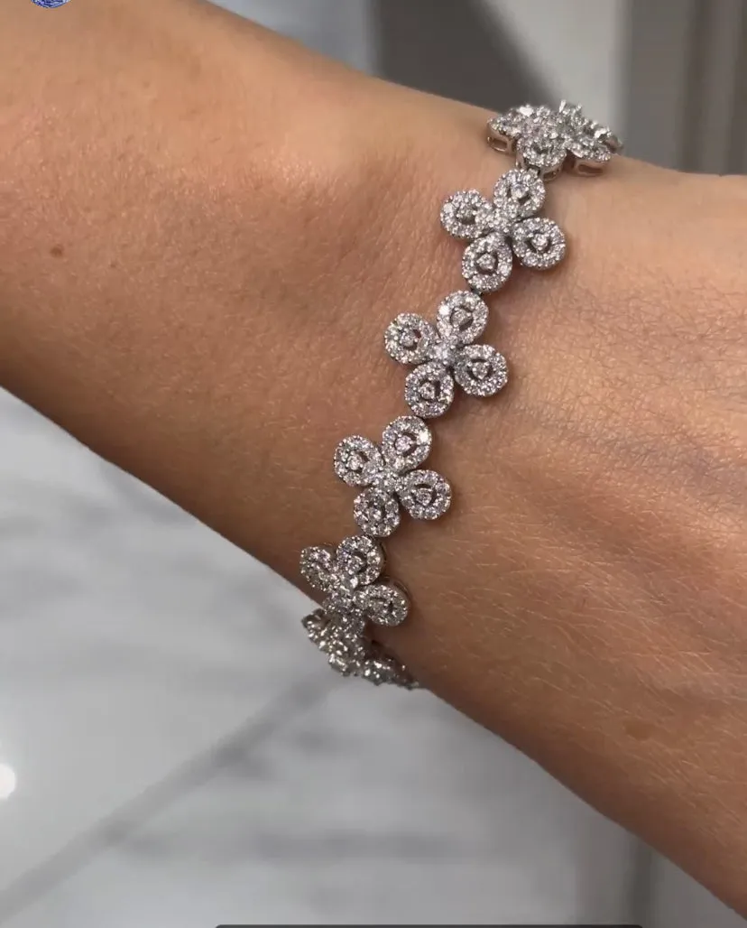 Florence 9 Carat Floral Design Diamond Bracelet in 18k White Gold