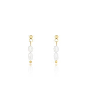 Gold coloured/white stud earrings with pearl beads