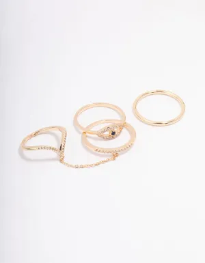 Gold Cubic Zirconia Dainty Ring 4-Pack