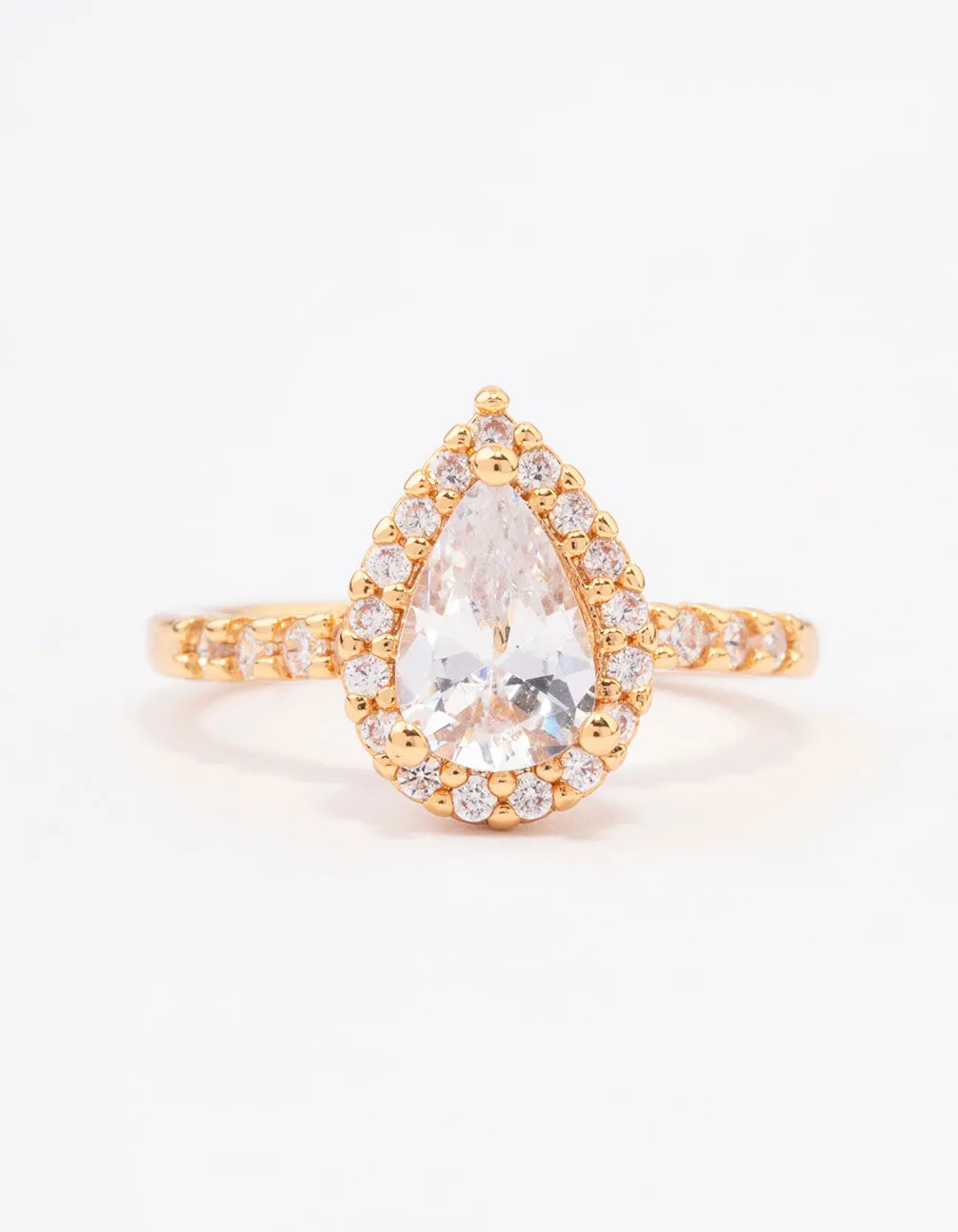 Gold Plated Classic Pear Cubic Zirconia Engagement Ring