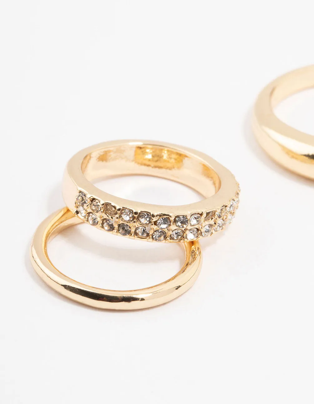 Gold Thick Diamante Band Rings 5-Pack