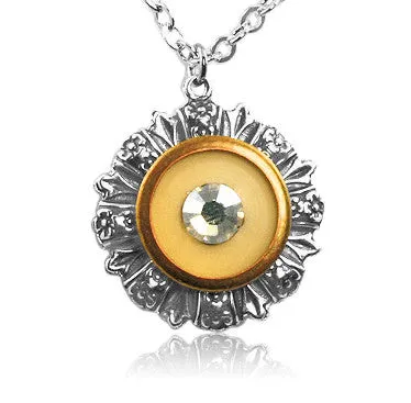 Golden Cream Crystal Vintage Button Pendant