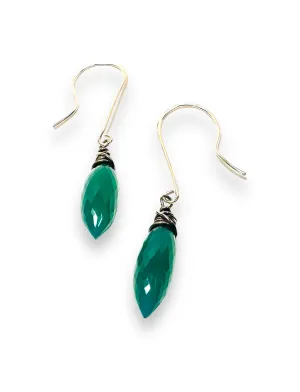 Green Onyx Drop Earrings, Spike Earrings