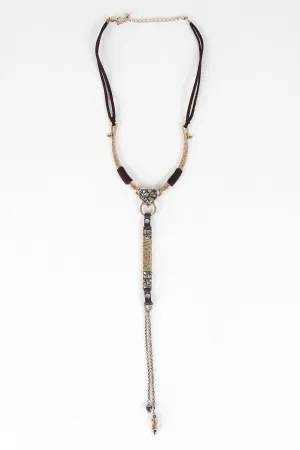 Hammered Metallic Accent Cord Necklace