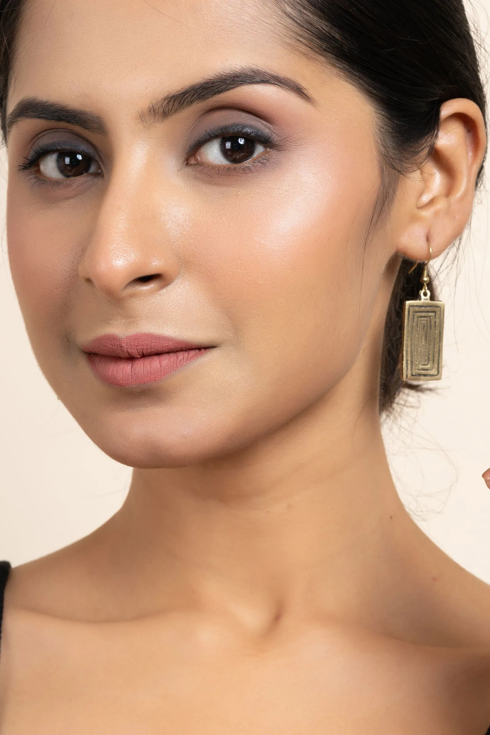 Handmade Golden Brass Rectangular Earrings - Unique Modern Design For All Occasions