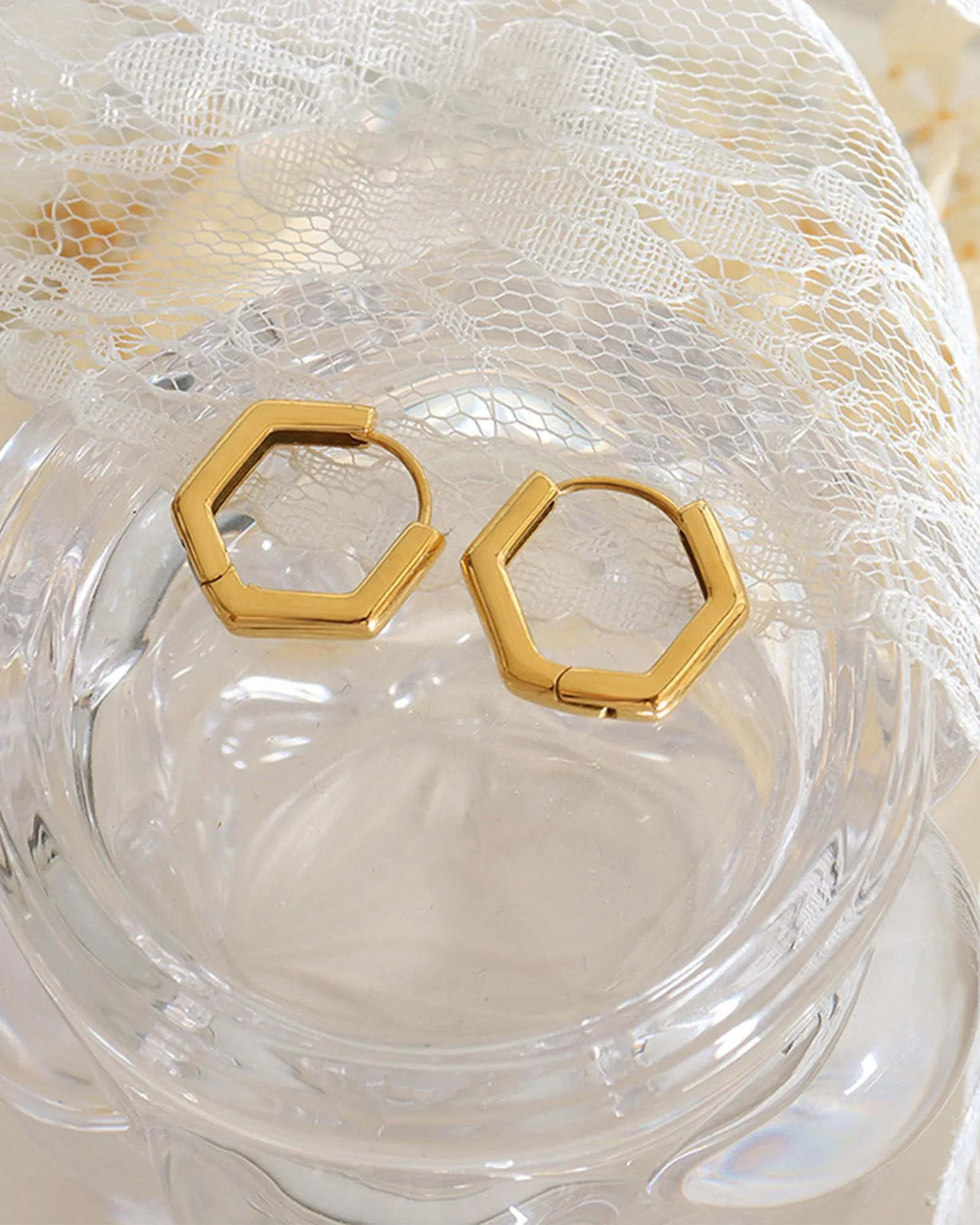 Hex Huggie Earrings Gold