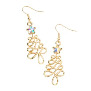 Holiday Modern Christmas Tree Earrings Gold