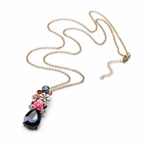 Hot Sale Costume Exquisite Small Flower Drops of Water Long Birthstone Necklace