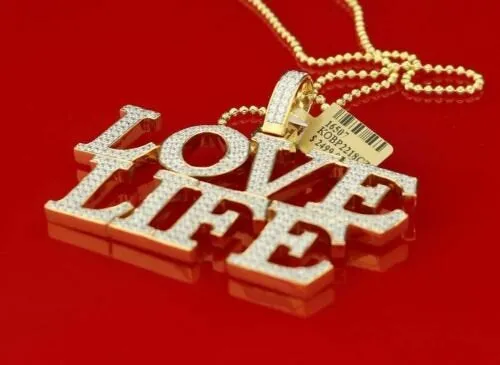 King Of Bling's Promise 925 Yellow Sterling silver LOVE LIFE Pendant with 11.64ct Cubic Zirconia