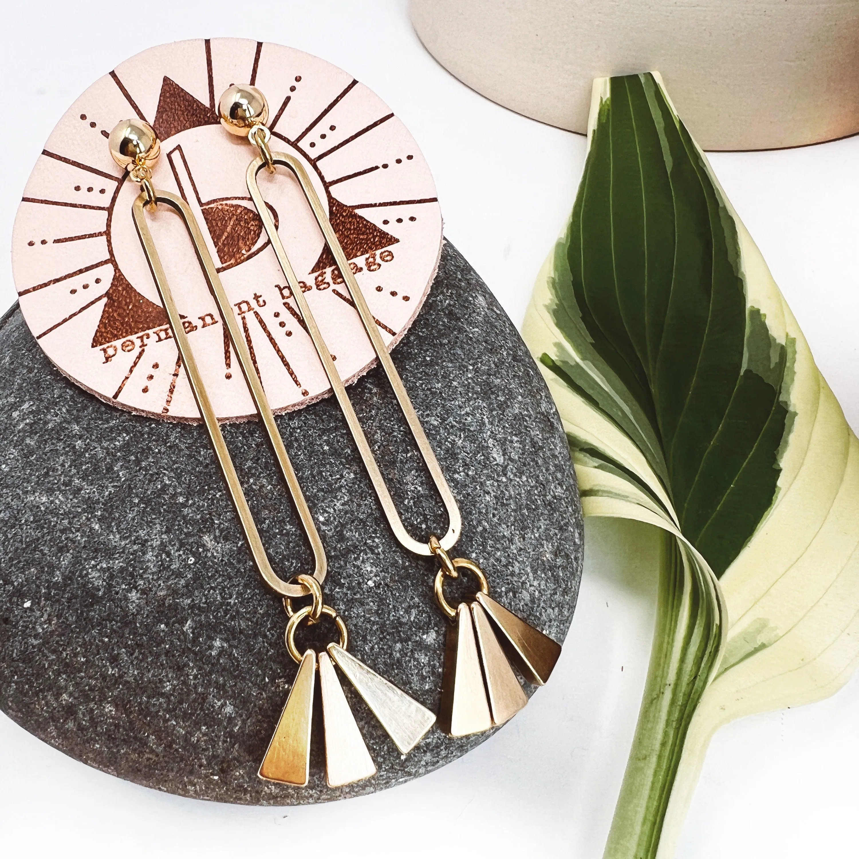 Long Modern Geometric Brass Dangle Earrings