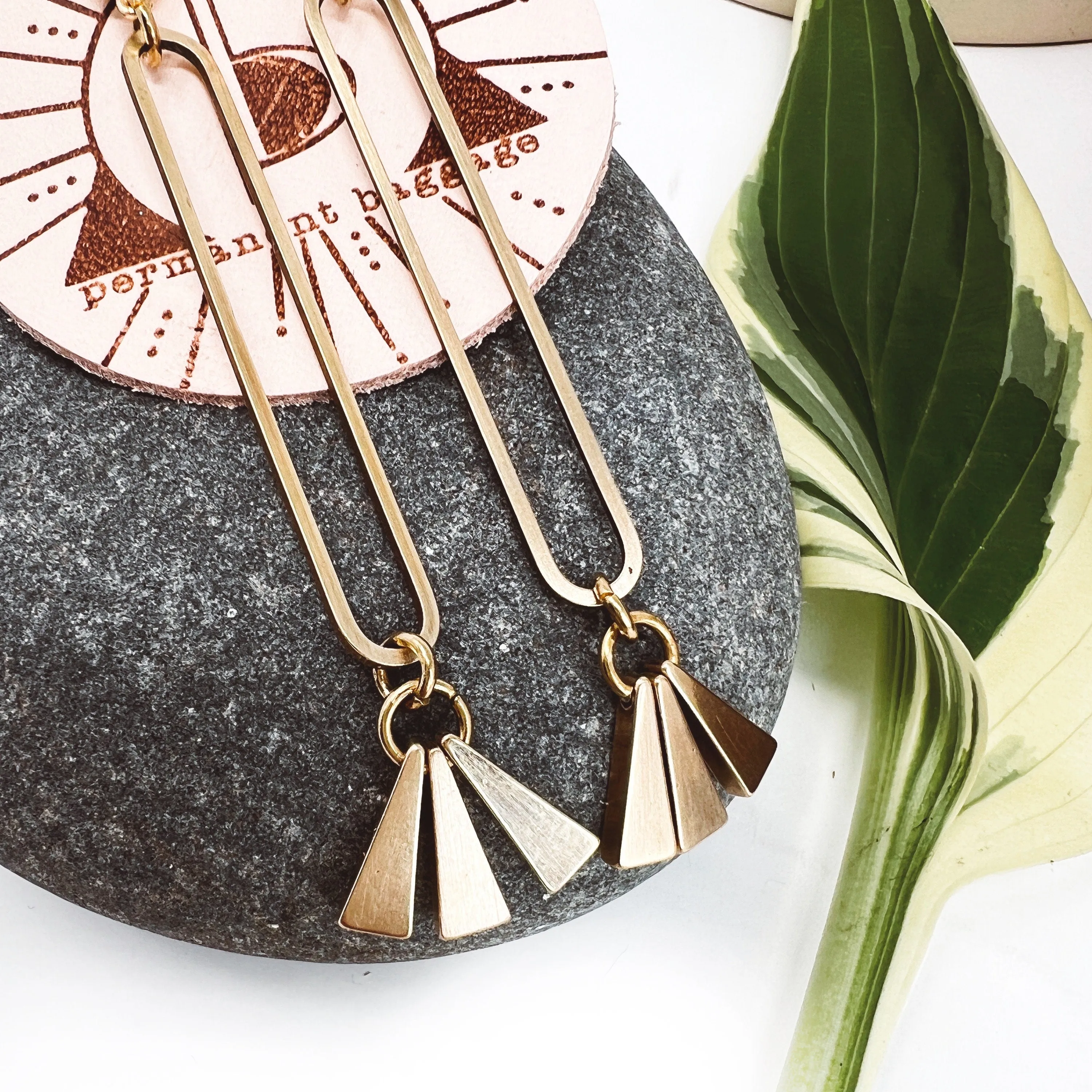 Long Modern Geometric Brass Dangle Earrings