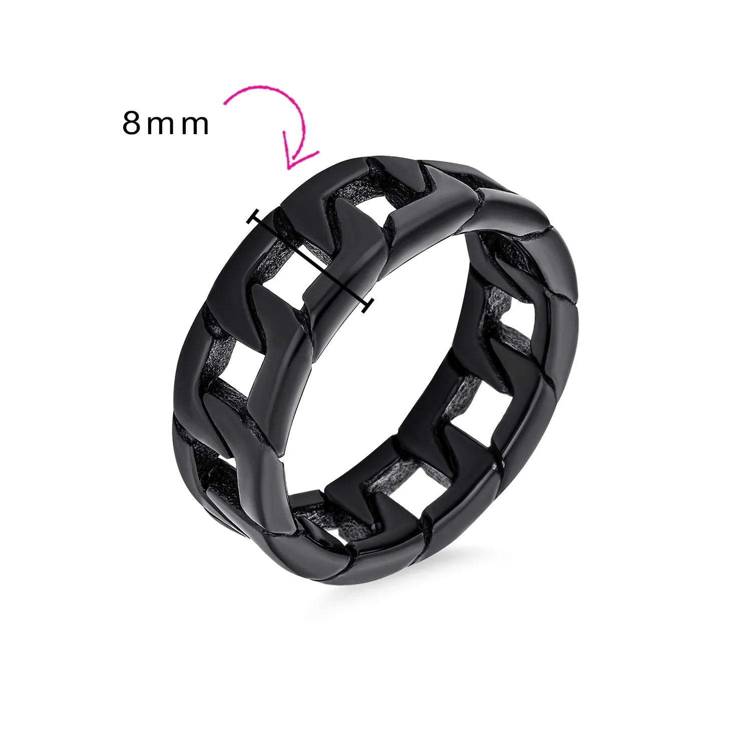 Mens Stainless Steel Biker Jewelry Black Cuban Chain Ring Band Gothic Style