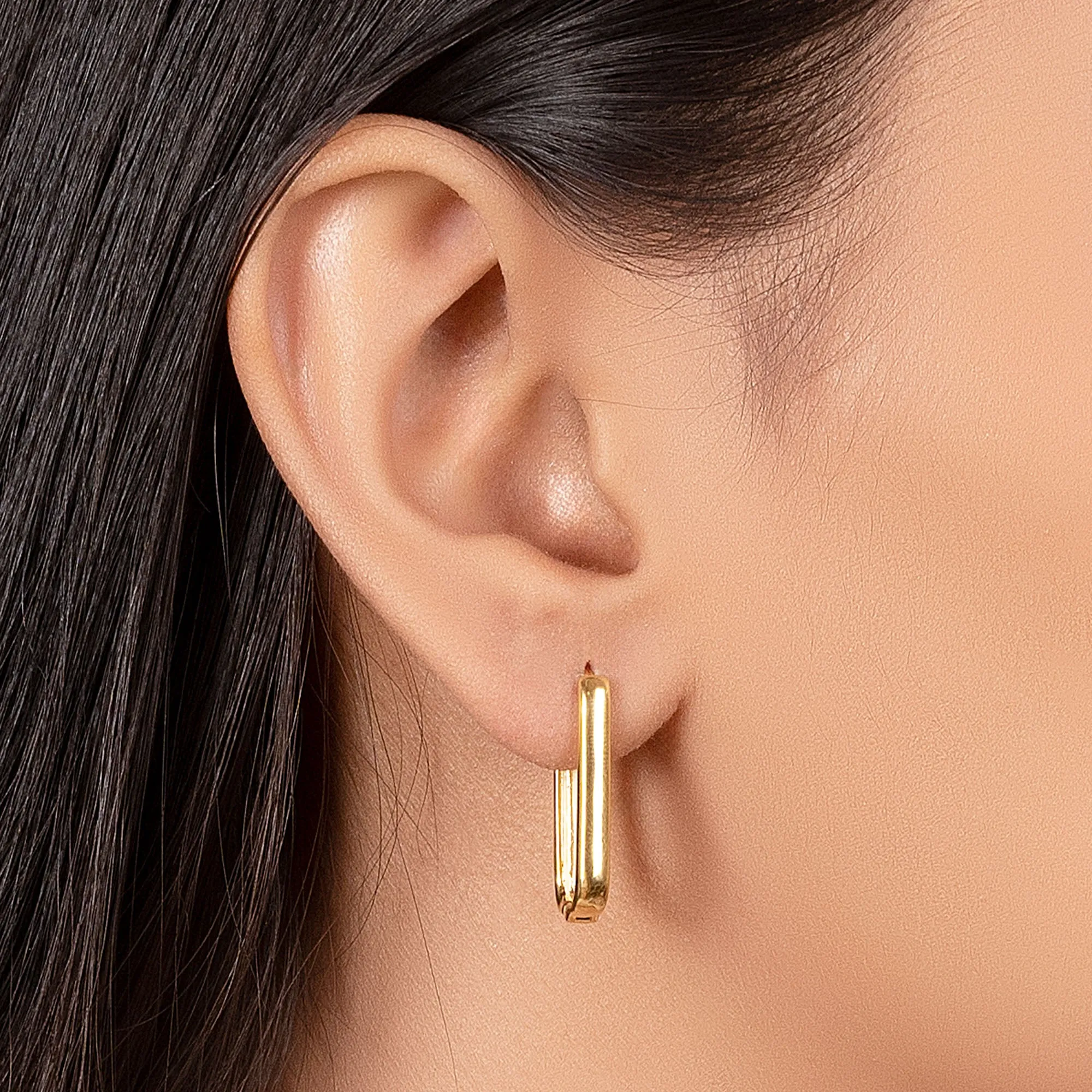 Minimalist Geometric CZ Hoop Earrings in Gold-Plated Sterling Silver