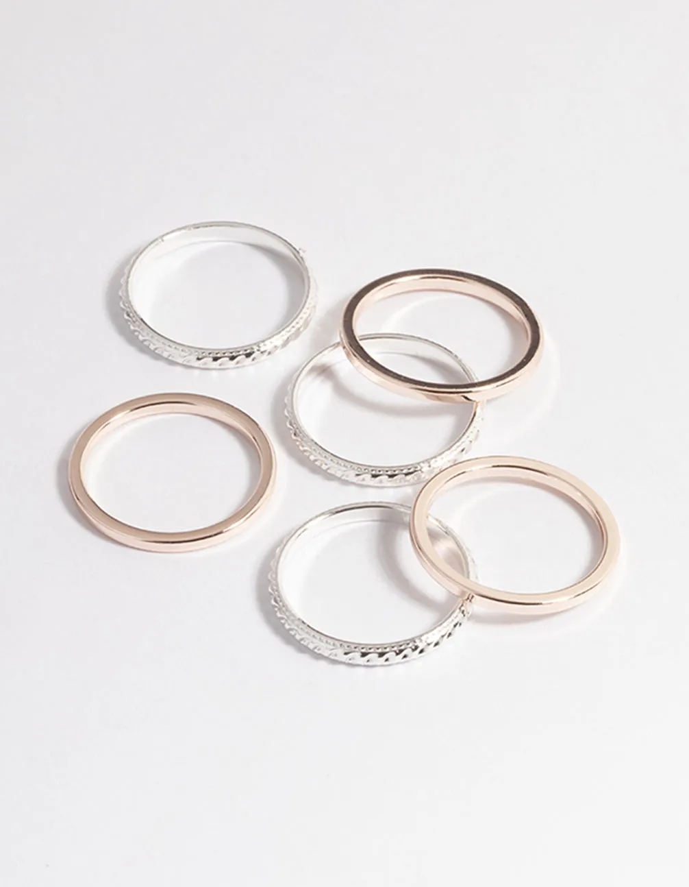 Mixed Metal Textured & Plain Ring 6-Pack