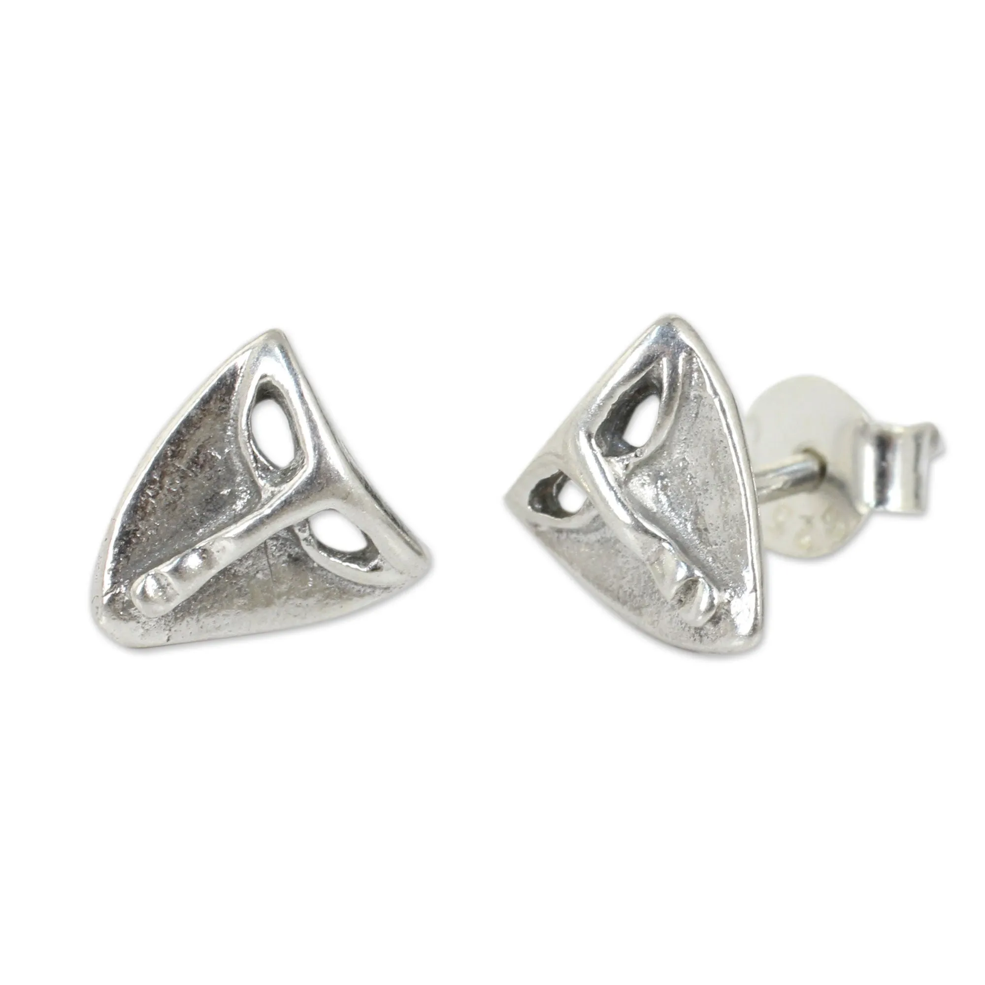 Modern Mask Silver Button Earrings