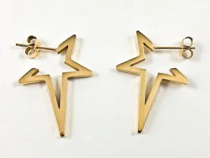 Modern Star Shape Frame & Form Gold Tone Steel Earrings