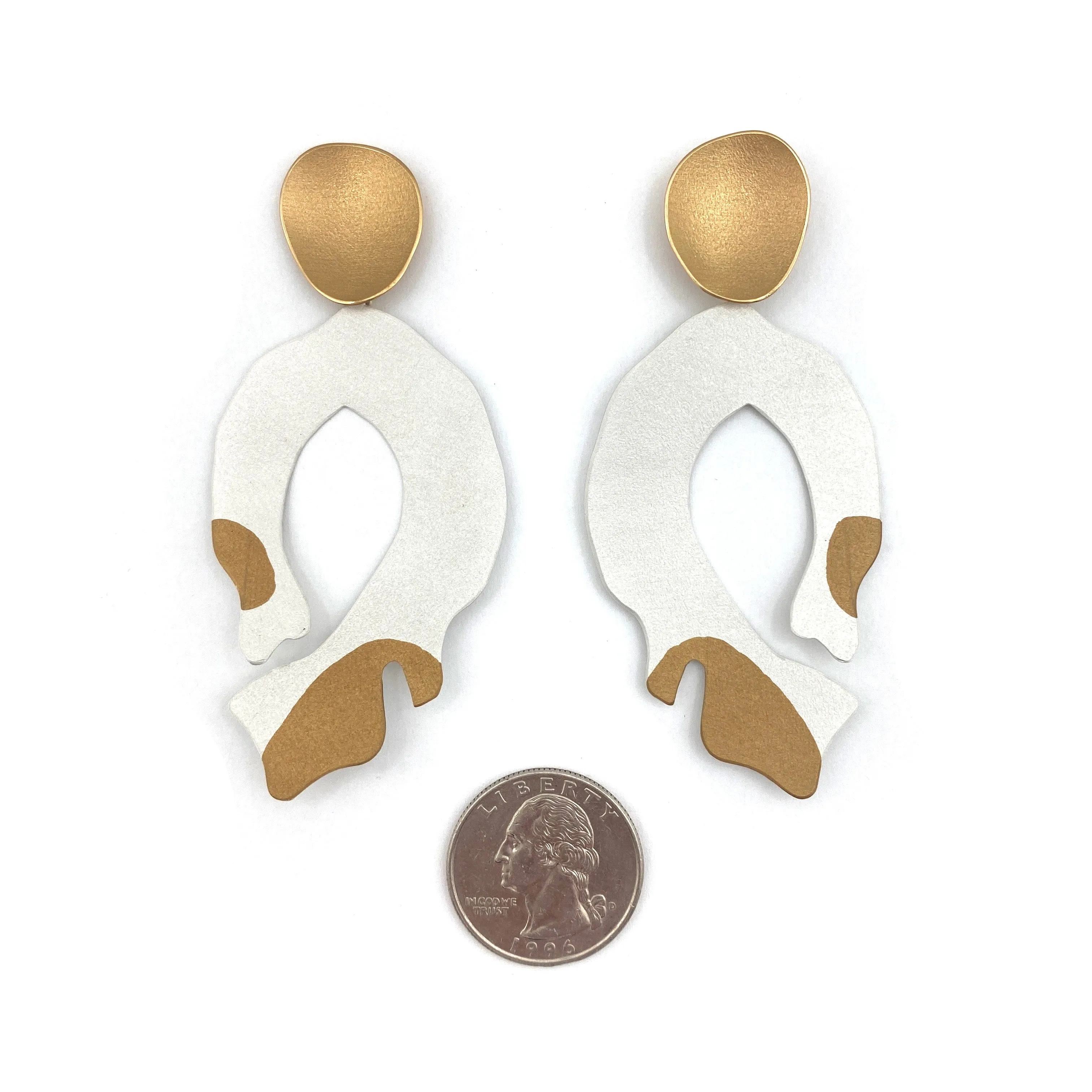 Modern White & Gold Earrings