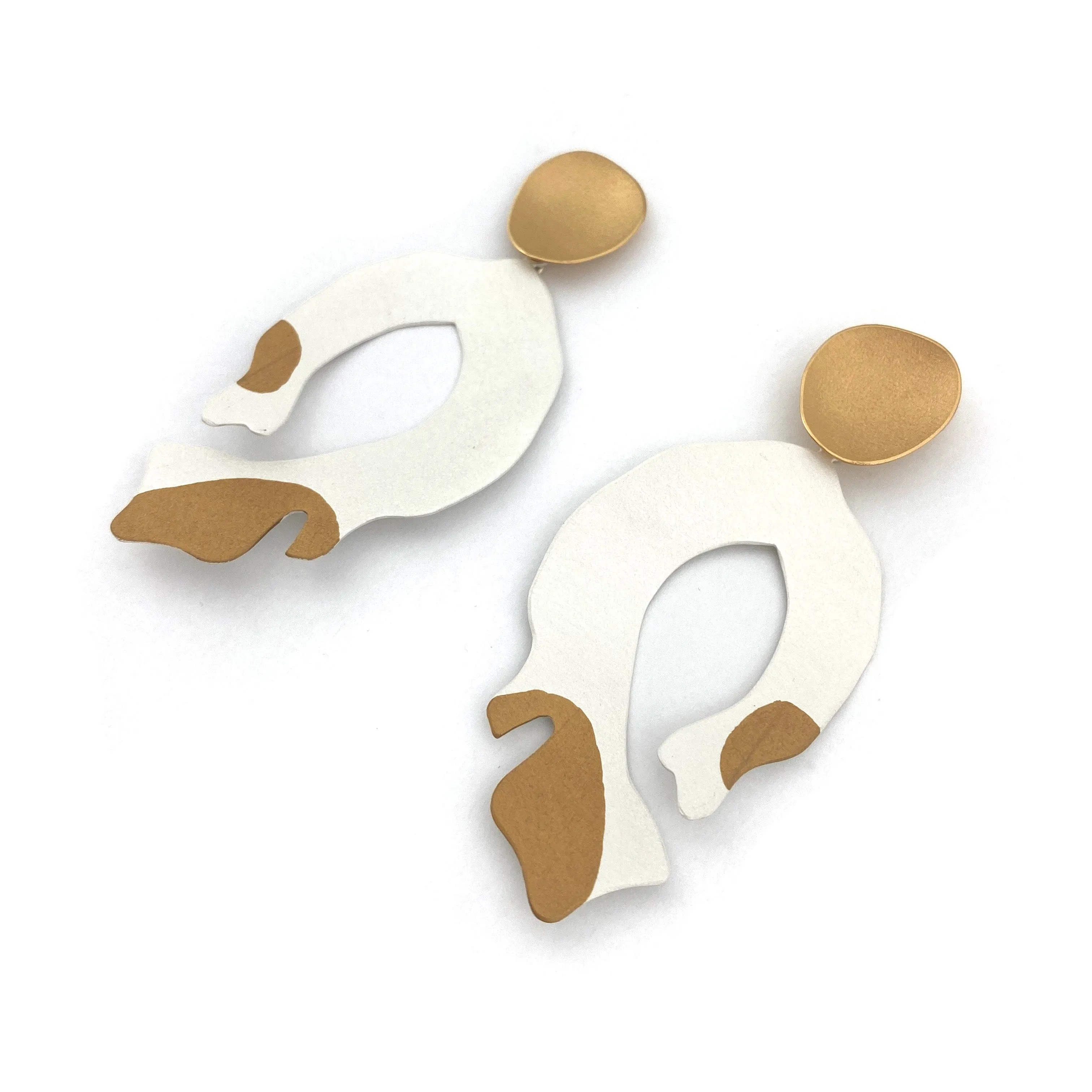 Modern White & Gold Earrings