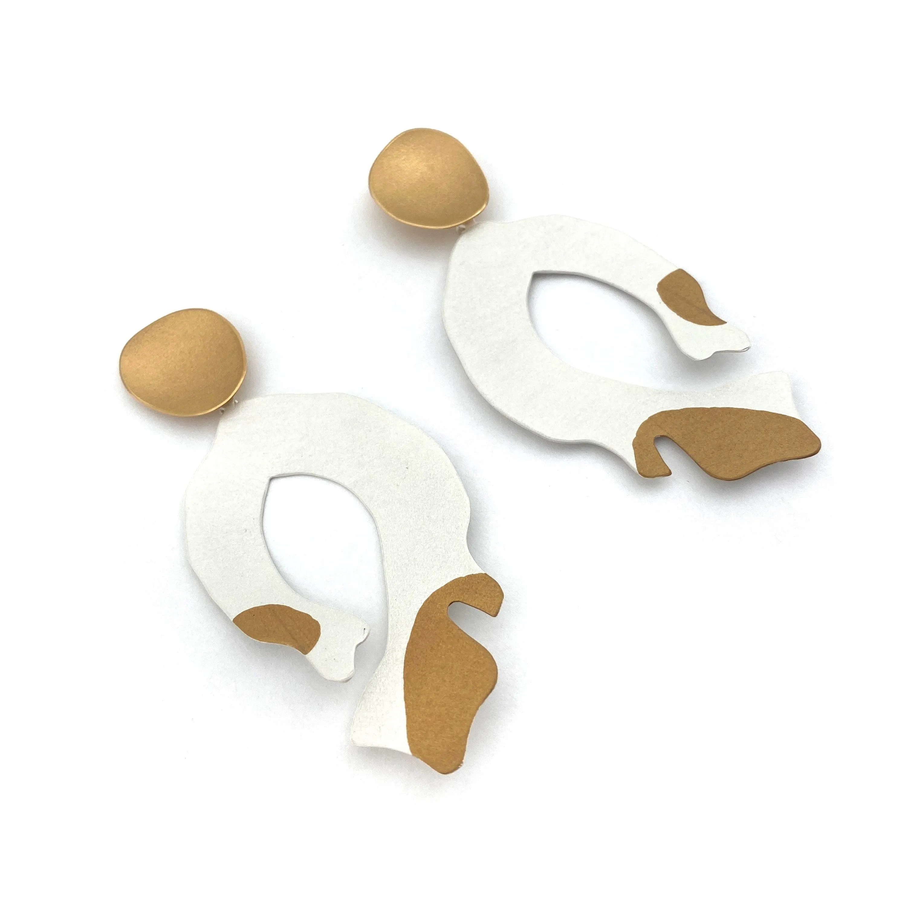 Modern White & Gold Earrings