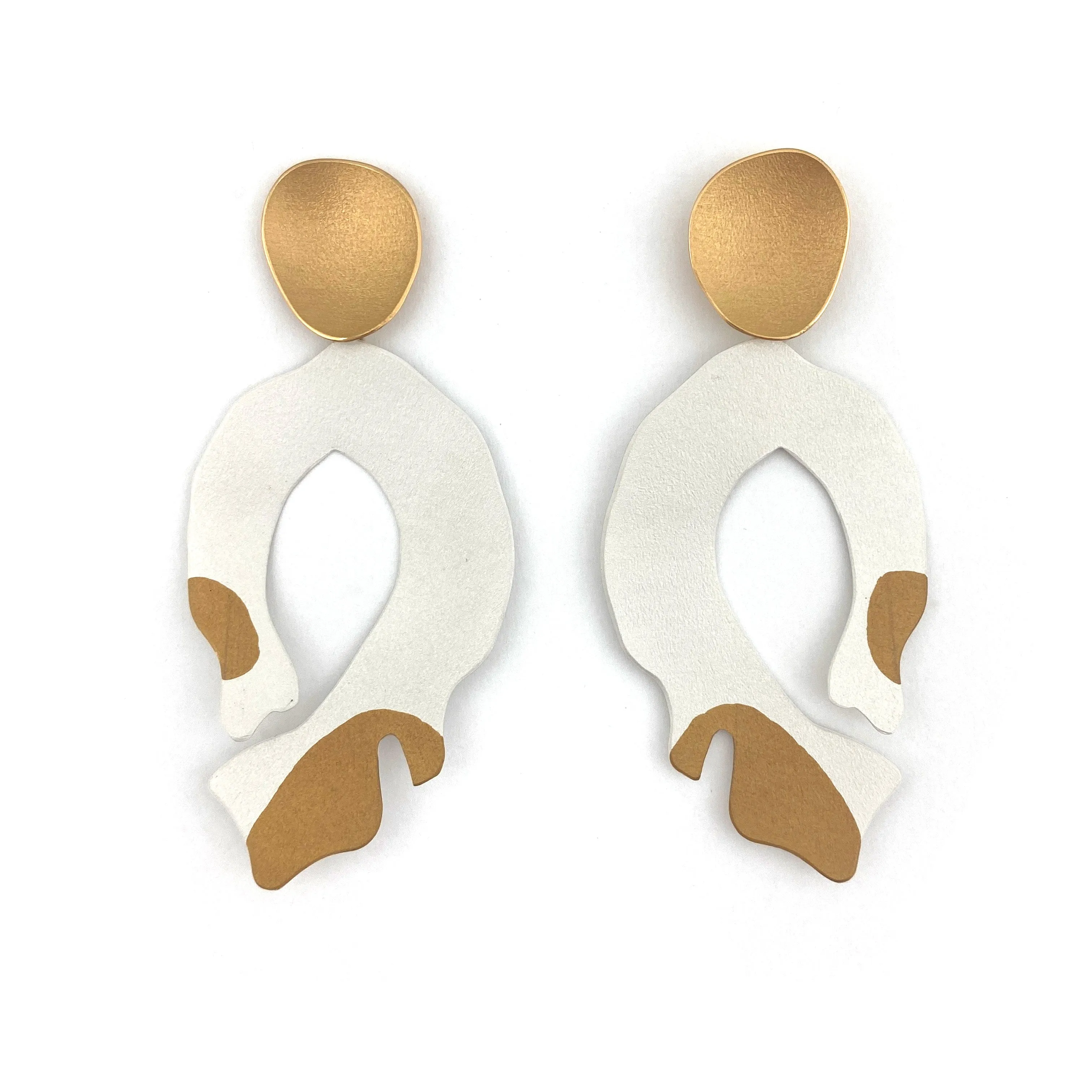 Modern White & Gold Earrings