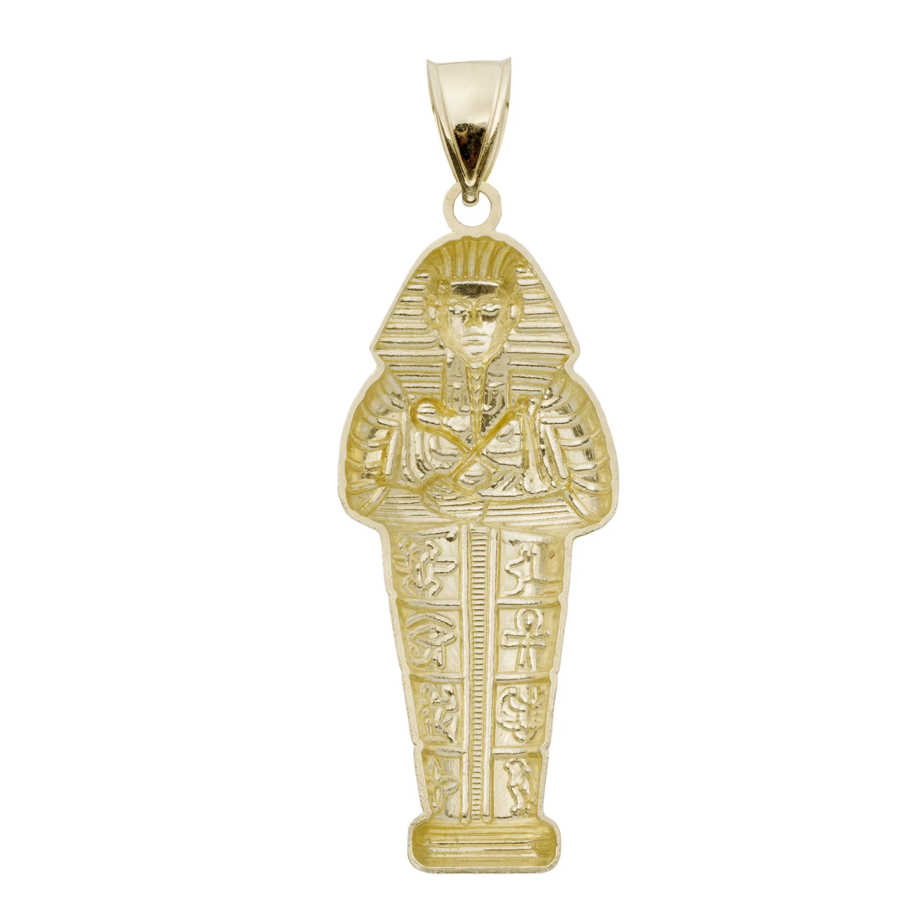 Mummified Pharaoh Egyptian King Pendant 10K Yellow Gold