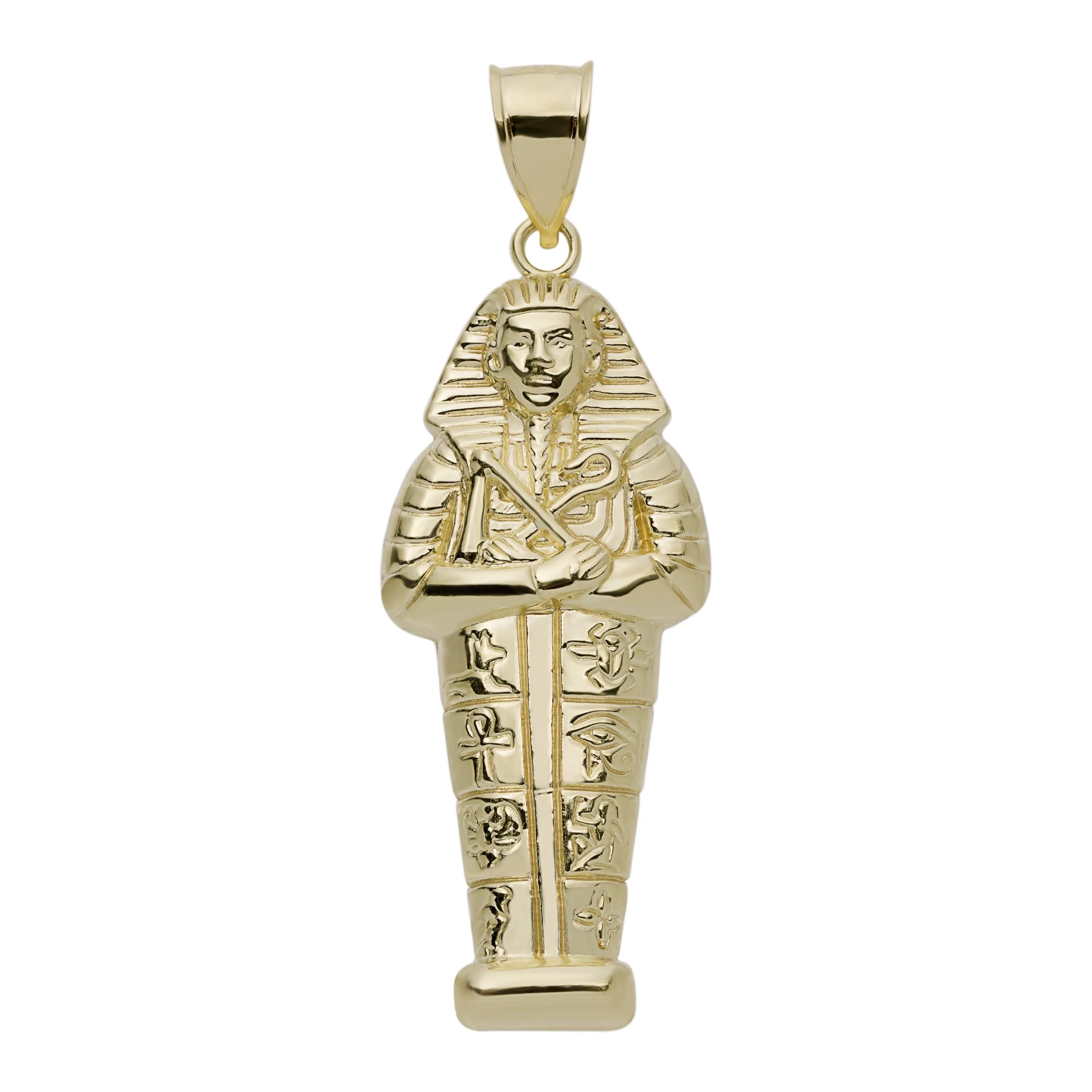 Mummified Pharaoh Egyptian King Pendant 10K Yellow Gold