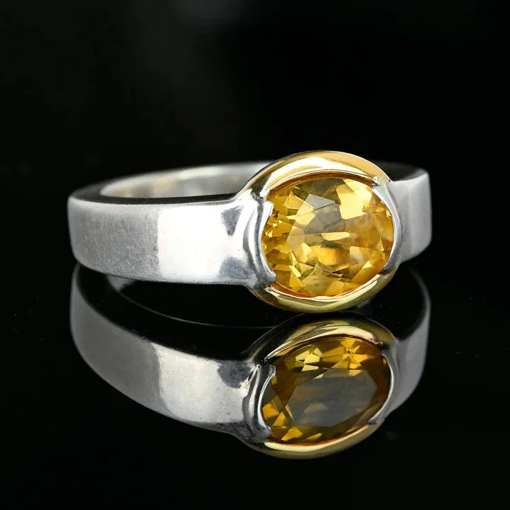 Natural Oval Cut East West Set Citrine Ring - 925 Sterling Silver Ring