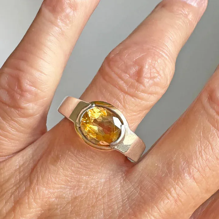 Natural Oval Cut East West Set Citrine Ring - 925 Sterling Silver Ring