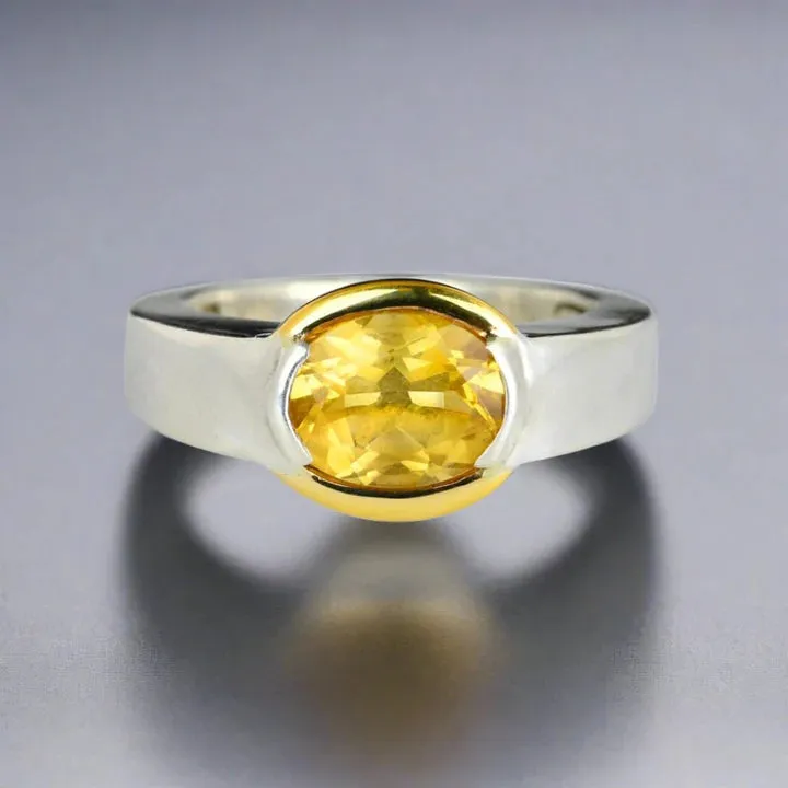 Natural Oval Cut East West Set Citrine Ring - 925 Sterling Silver Ring