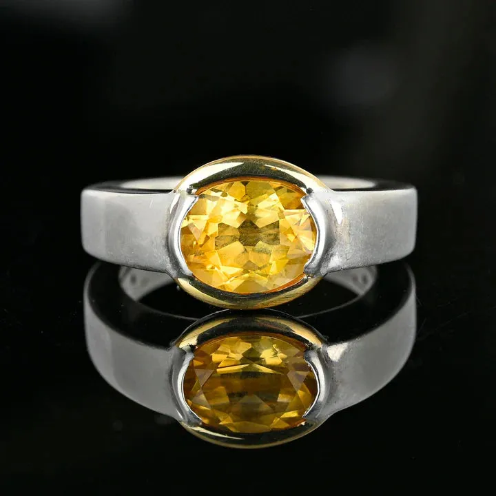 Natural Oval Cut East West Set Citrine Ring - 925 Sterling Silver Ring