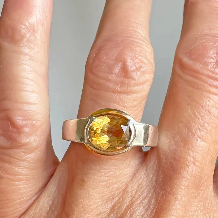 Natural Oval Cut East West Set Citrine Ring - 925 Sterling Silver Ring