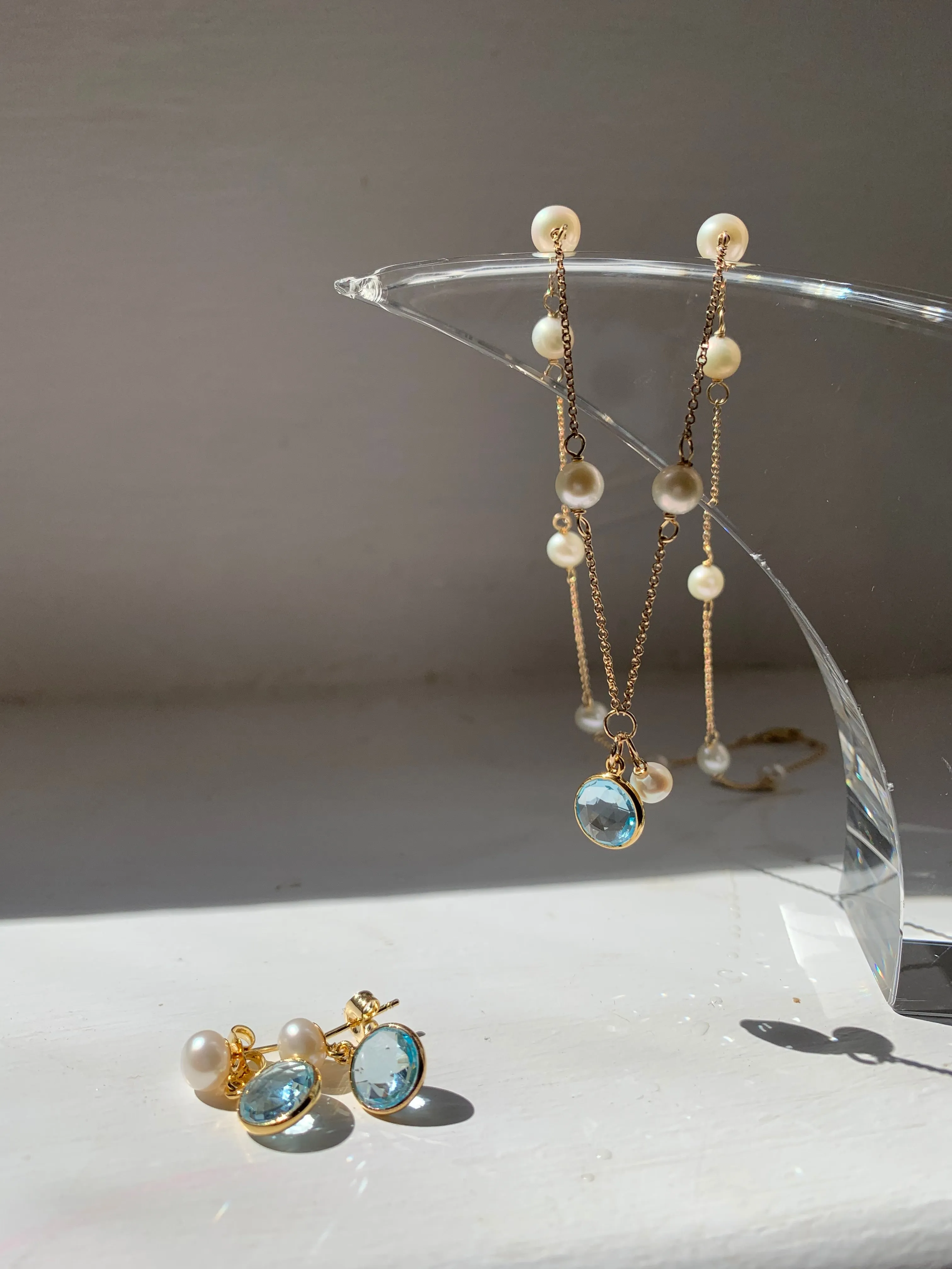 Nova blue topaz & cultured freshwater pearl drop earrings