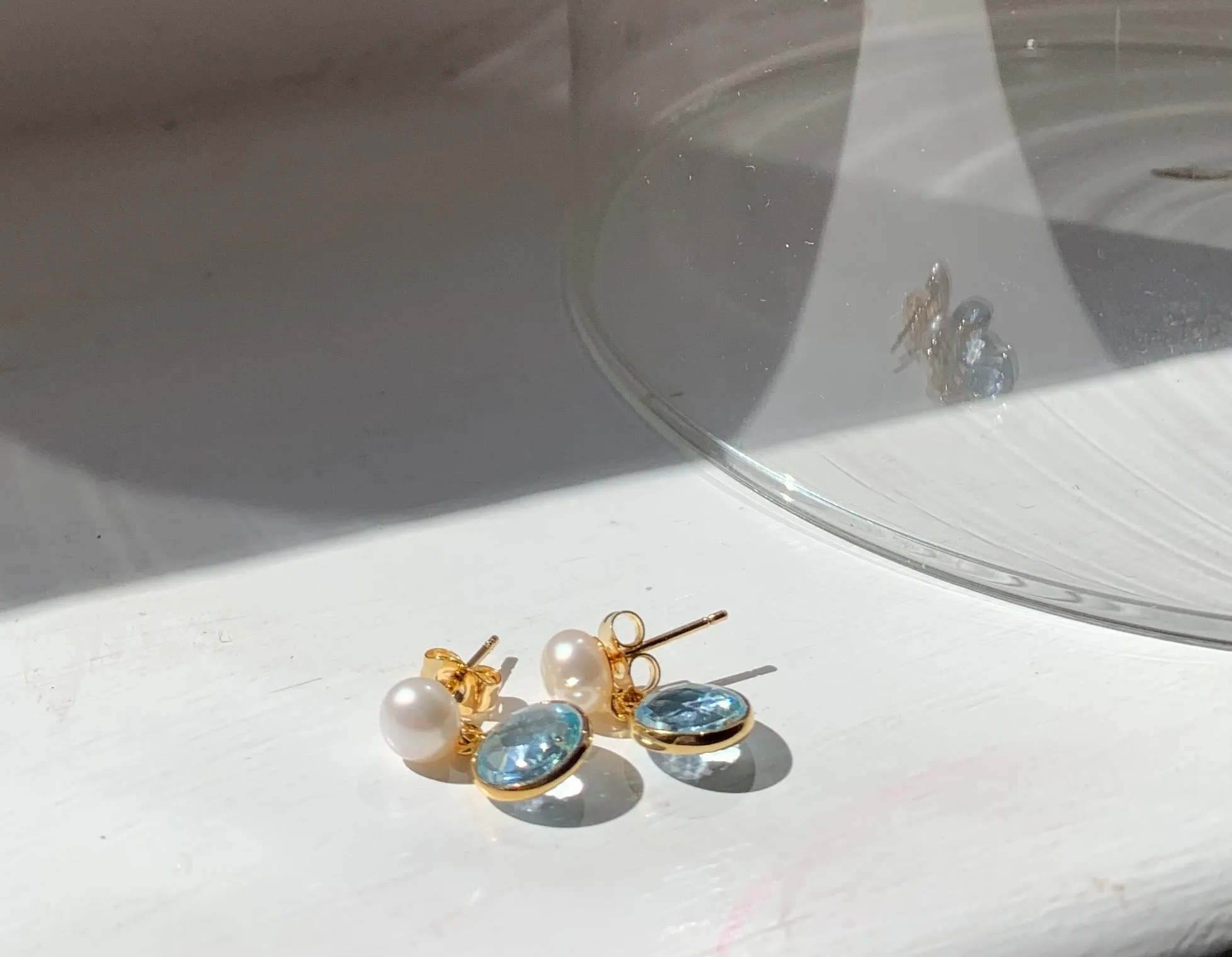 Nova blue topaz & cultured freshwater pearl drop earrings