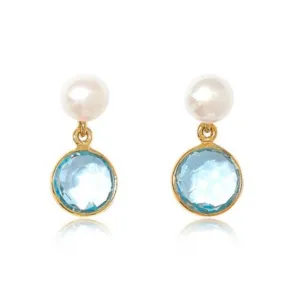 Nova blue topaz & cultured freshwater pearl drop earrings