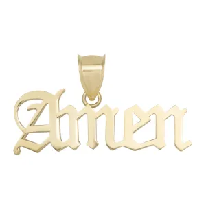 Old English Script "Amen" Pendant Solid 10K Yellow Gold