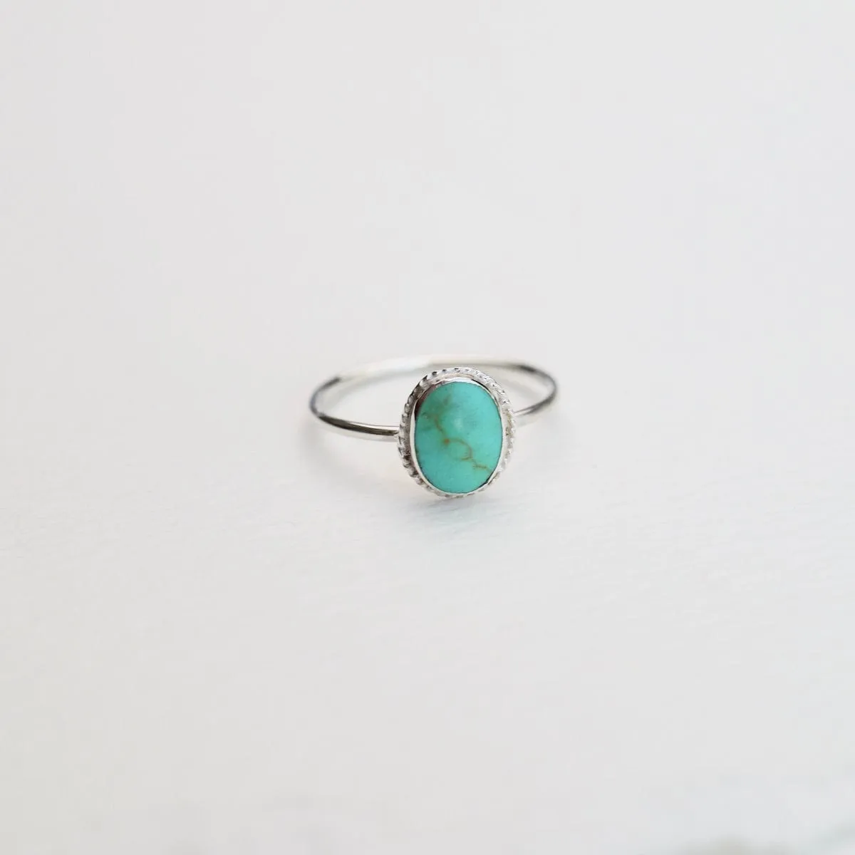 Oval Compressed Turquoise Silver Ring