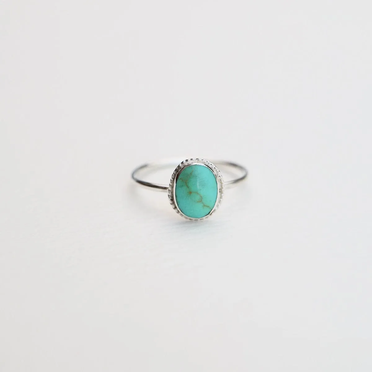 Oval Compressed Turquoise Silver Ring