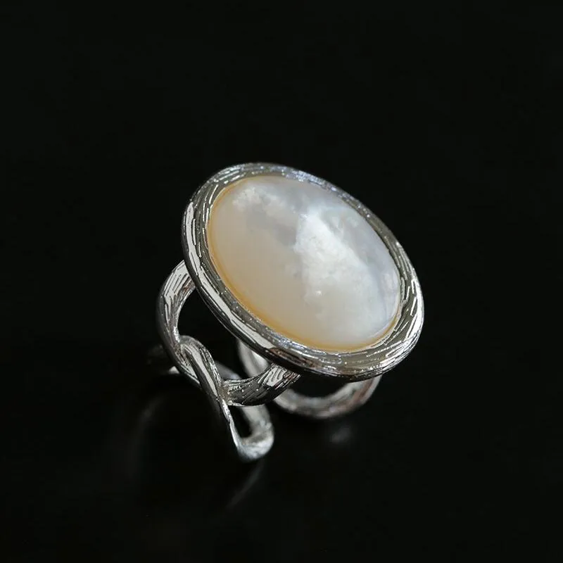 Oval White Mother-of-Pearl Twist Open Ring