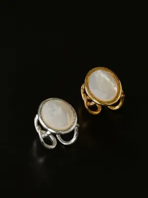 Oval White Mother-of-Pearl Twist Open Ring